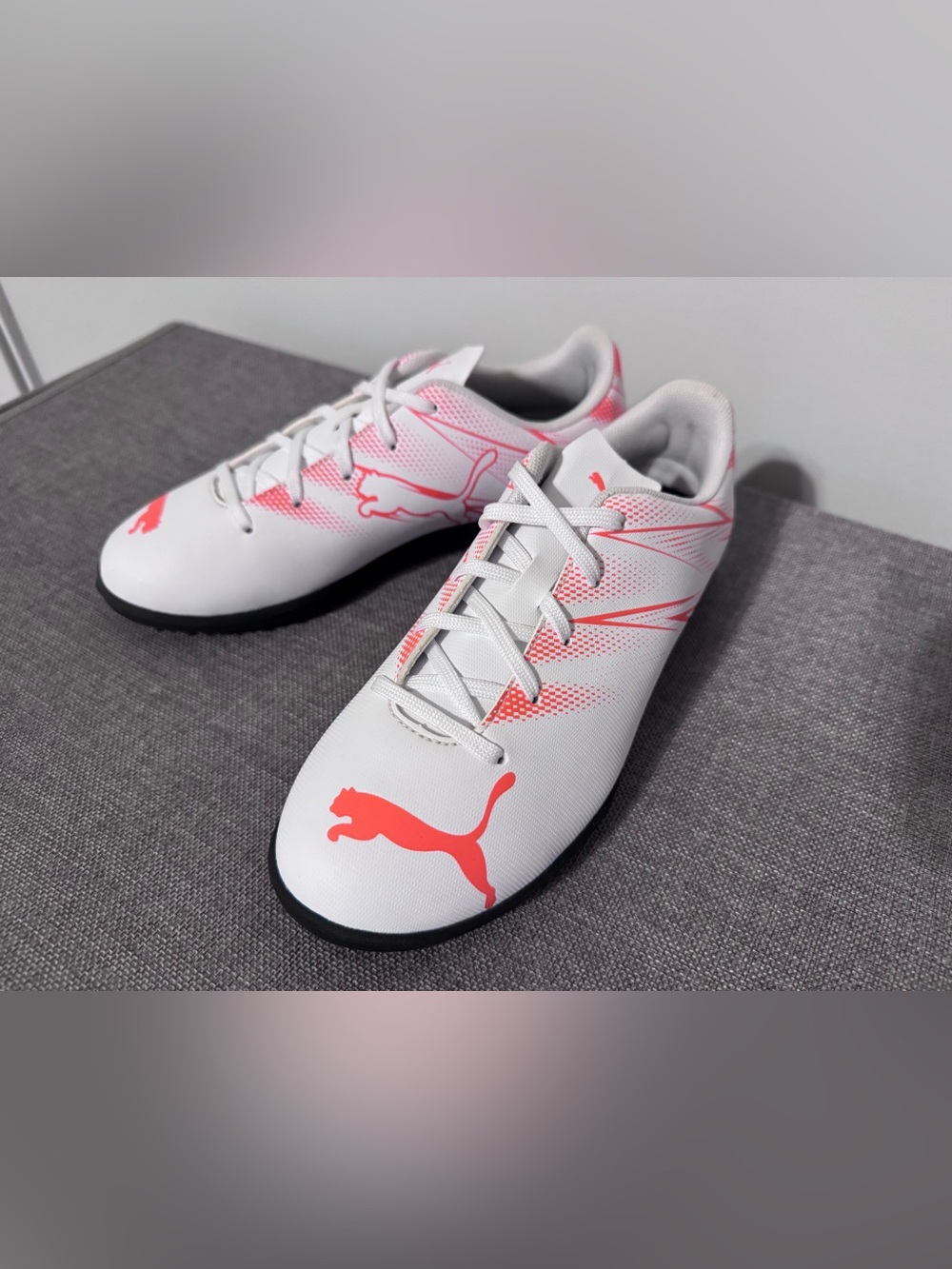 Puma White with Orange Accent Turf Soccer Shoes